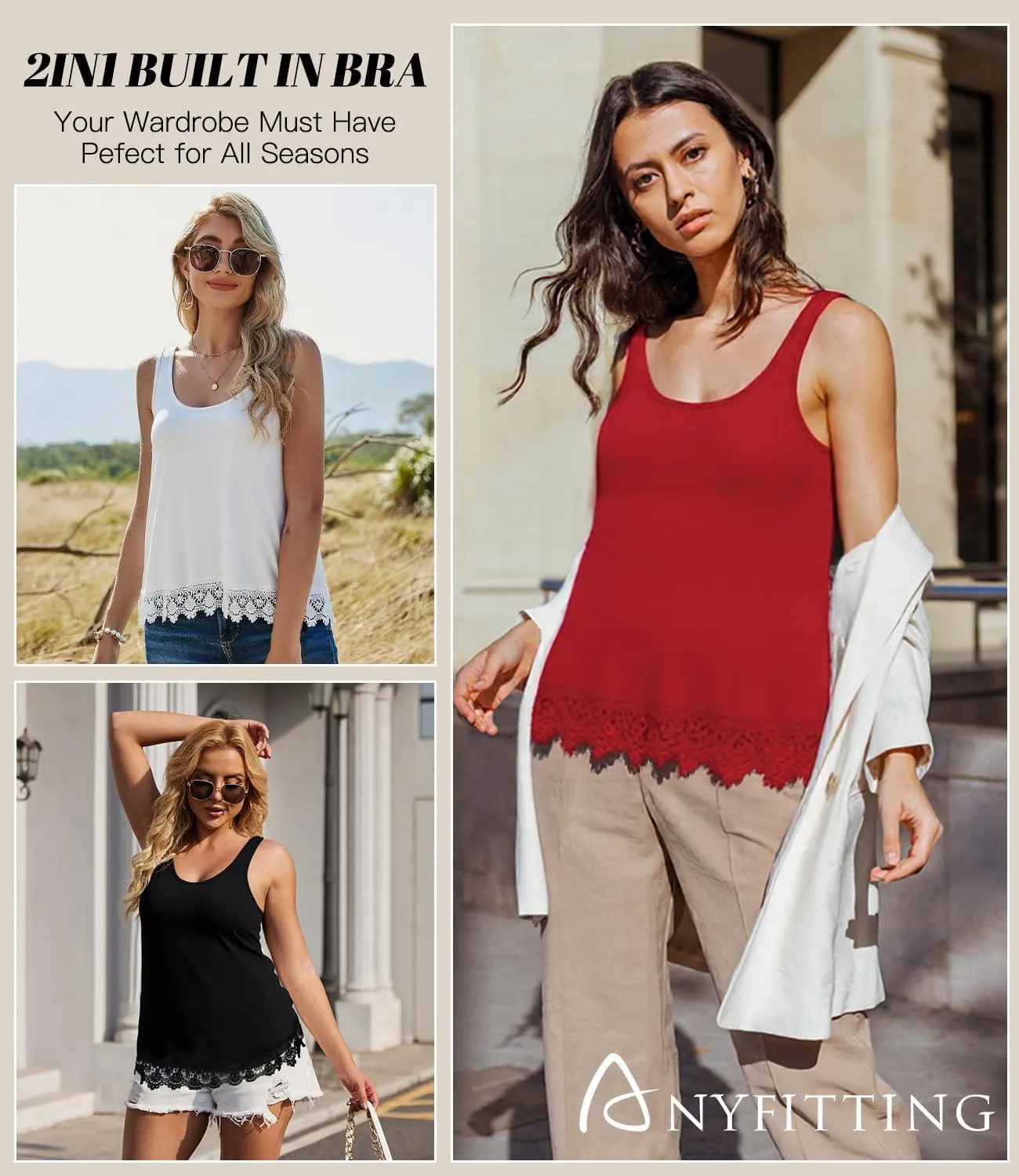 Camisoles for Women with Built in Bra Adjustable Strap Tank Tops Cami Sleeveless Summer Tops for Workout Sleeping Traveling