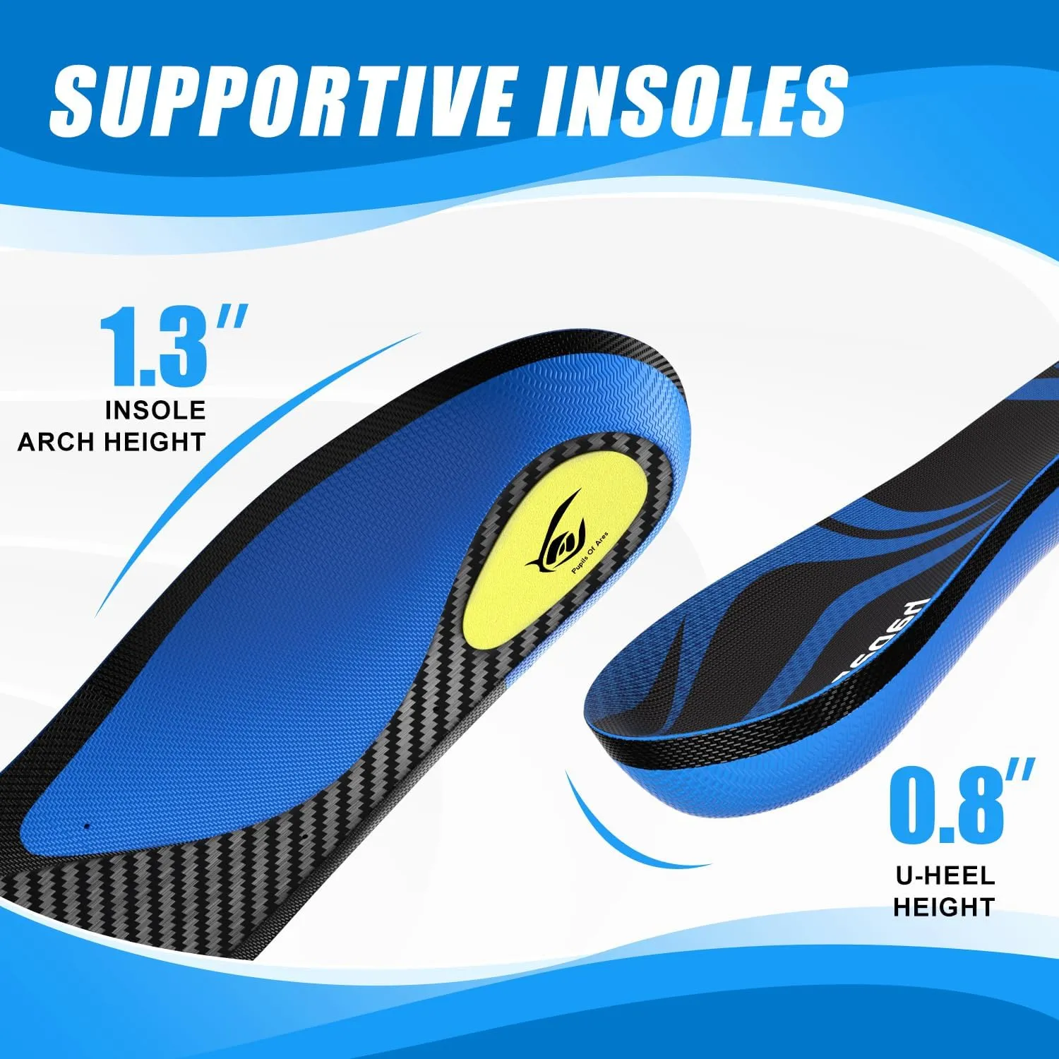 Carbon Fiber Insole with Arch Support for Long Periods of Standing, Jogging, Hiking and Other Outdoor Sports, as Well as a Work Boot Insole. (Blue, M：11.5/12丨W：12.5/13（310mm）)