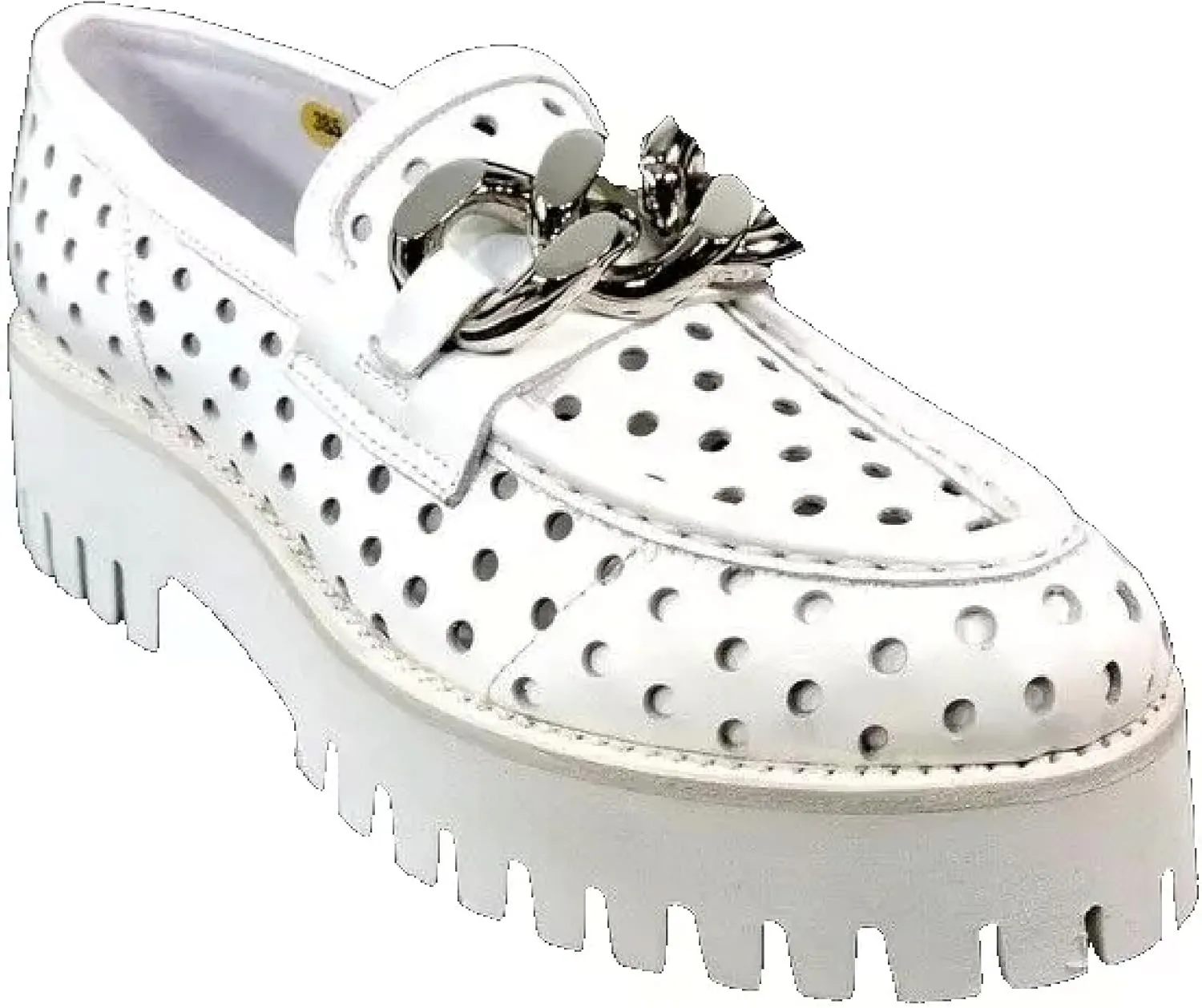 Casadei White Leather Perforated Loafers with Bow Detail for Women