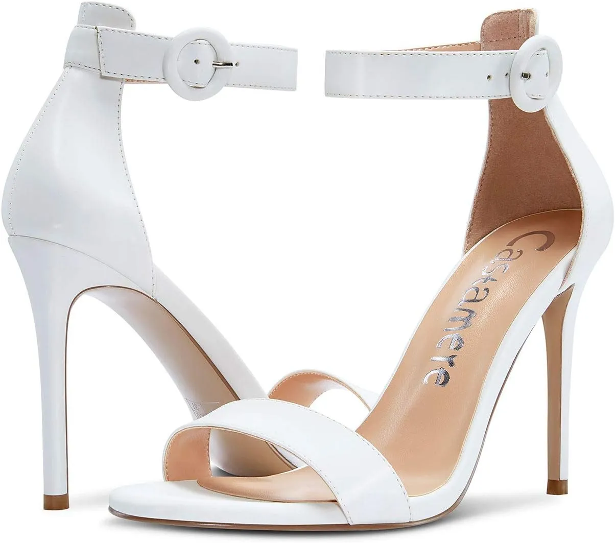 Castamere Womens High Heels Sandals Buckle Ankle Strap Open Toe Basic 10CM Stilettos Sandal
