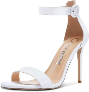Castamere Womens High Heels Sandals Buckle Ankle Strap Open Toe Basic 10CM Stilettos Sandal