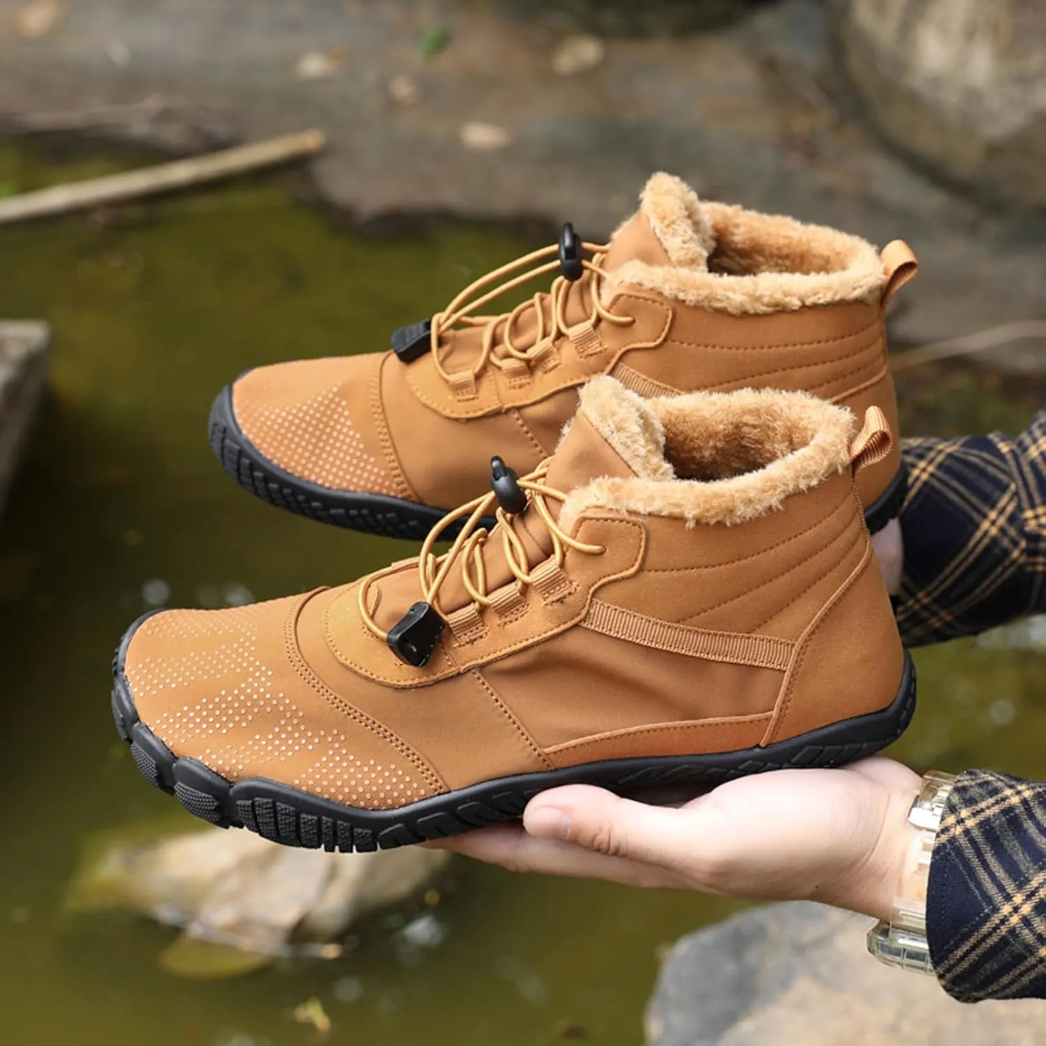 CERYTHRINA Men Women Barefoot Shoes Winter Wide Toe Box Walking Boots Plush Lined Warm Snow Boots Outdoor Anti-Slip Ankle Boots