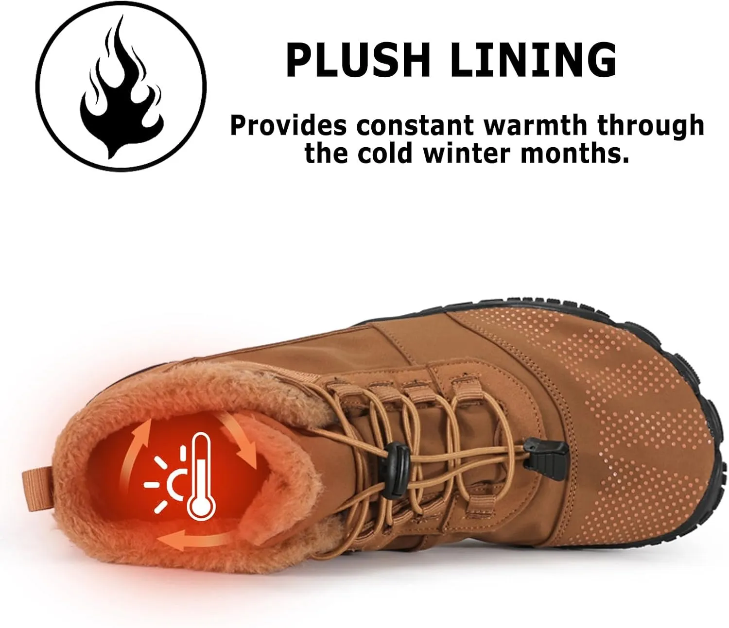 CERYTHRINA Men Women Barefoot Shoes Winter Wide Toe Box Walking Boots Plush Lined Warm Snow Boots Outdoor Anti-Slip Ankle Boots