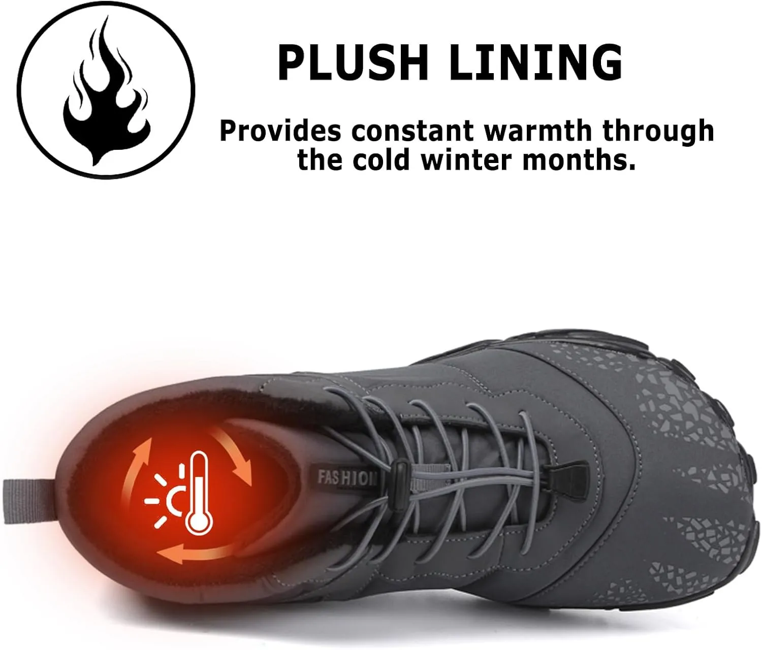 CERYTHRINA Men Women Barefoot Shoes Winter Wide Toe Box Walking Boots Plush Lined Warm Snow Boots Outdoor Anti-Slip Ankle Boots