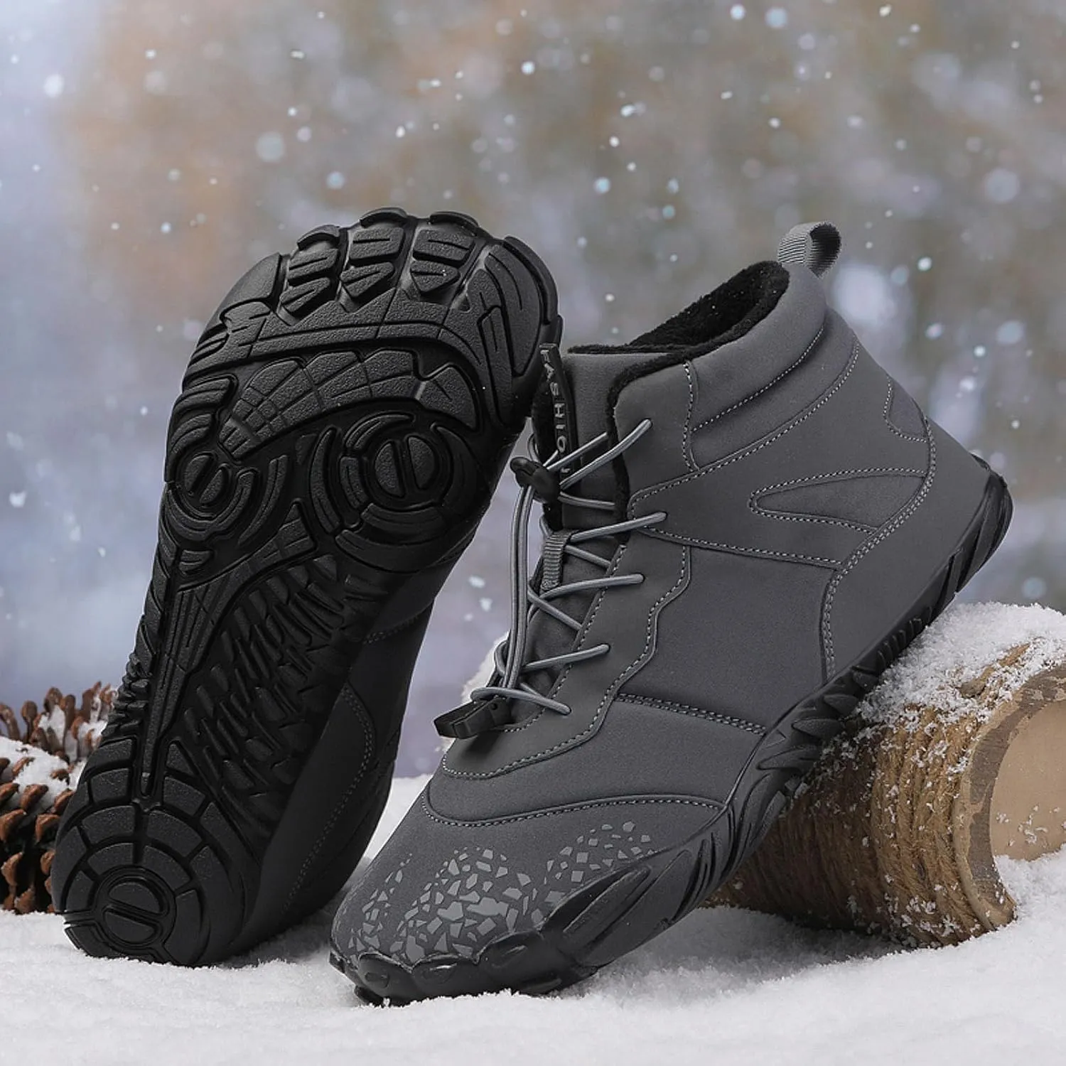 CERYTHRINA Men Women Barefoot Shoes Winter Wide Toe Box Walking Boots Plush Lined Warm Snow Boots Outdoor Anti-Slip Ankle Boots