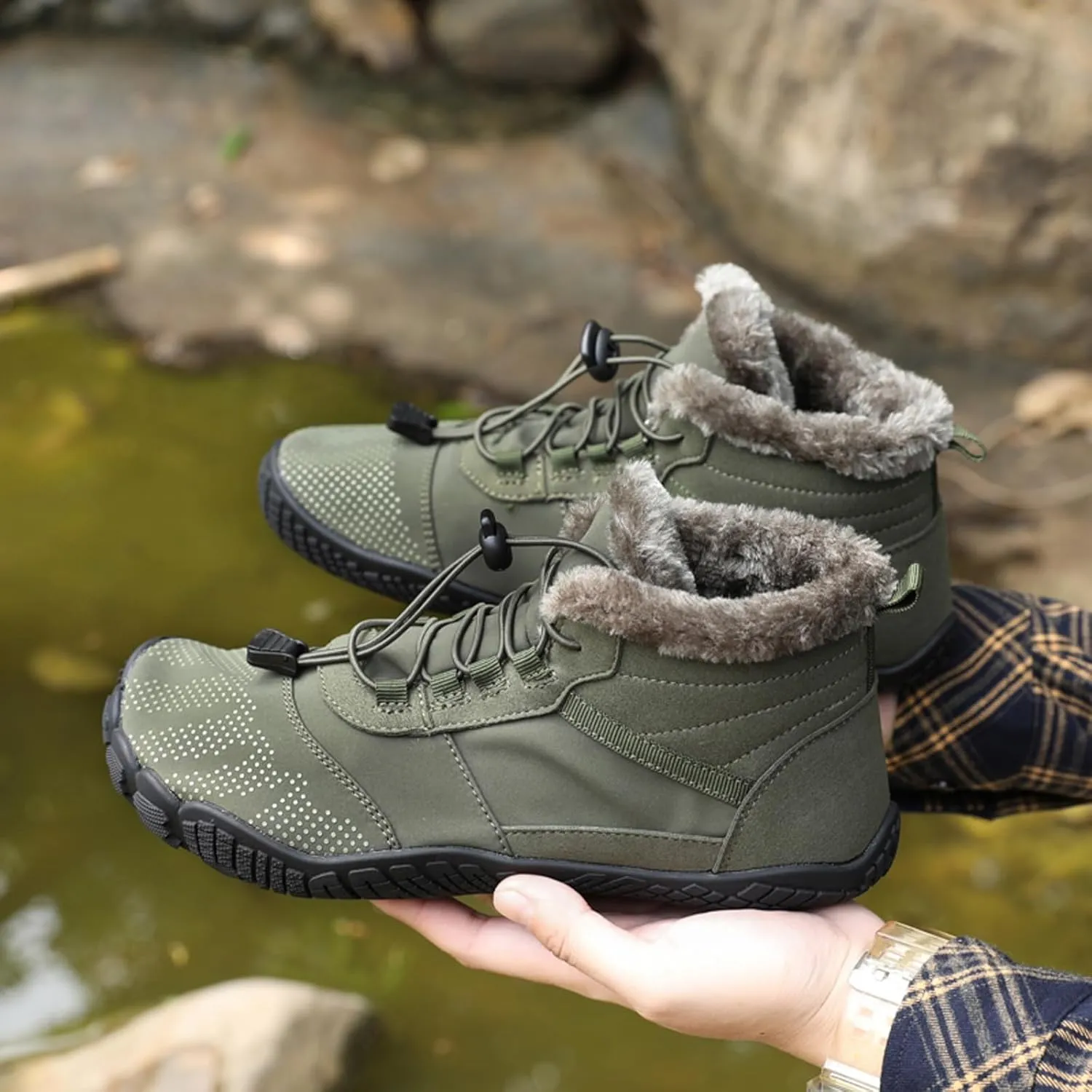 CERYTHRINA Men Women Barefoot Shoes Winter Wide Toe Box Walking Boots Plush Lined Warm Snow Boots Outdoor Anti-Slip Ankle Boots
