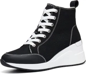 Cestfini Graffiti High Top Sneakers for Women Breathable White Black Platform Sneakers Lace up Womens Canvas Shoes