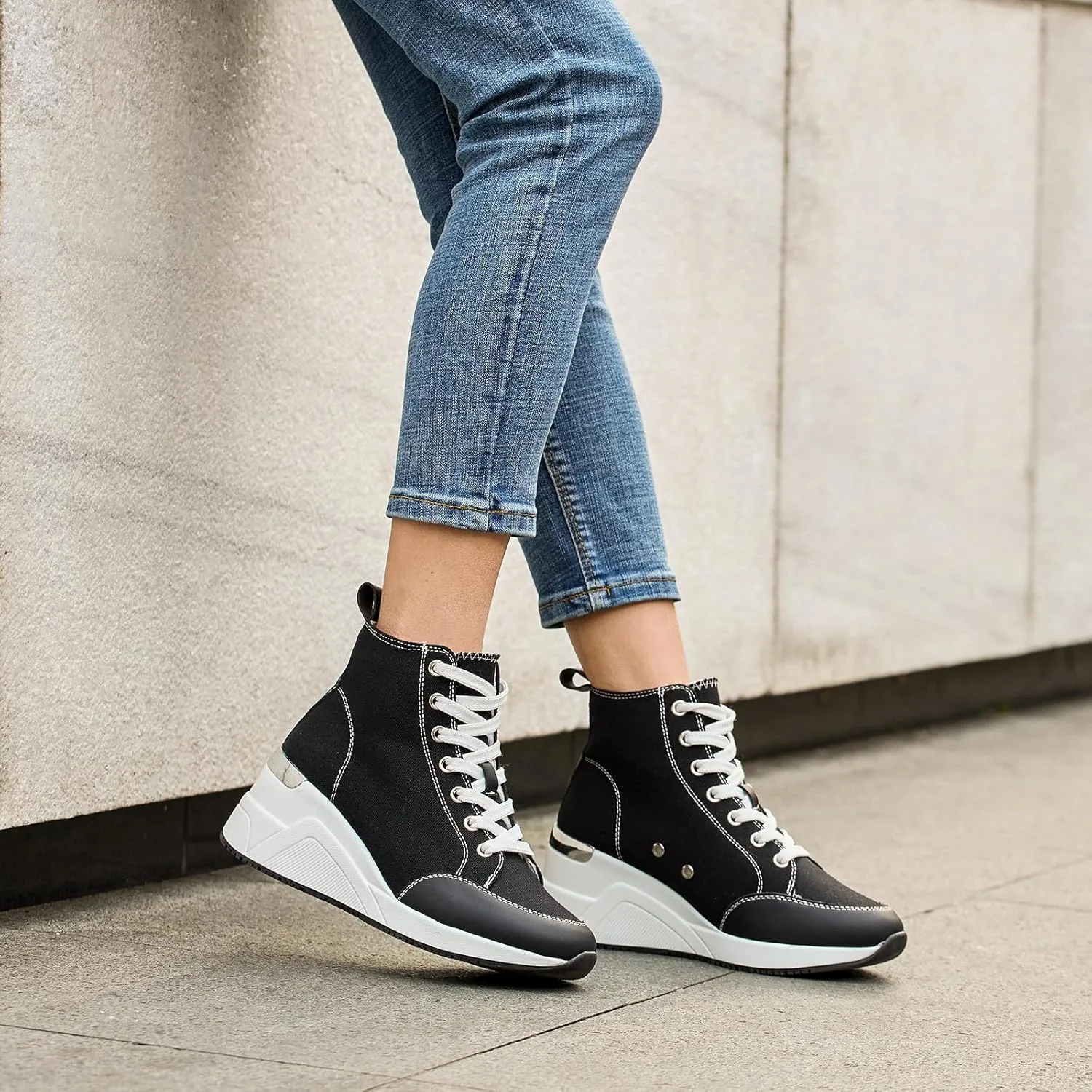 Cestfini Graffiti High Top Sneakers for Women Breathable White Black Platform Sneakers Lace up Womens Canvas Shoes