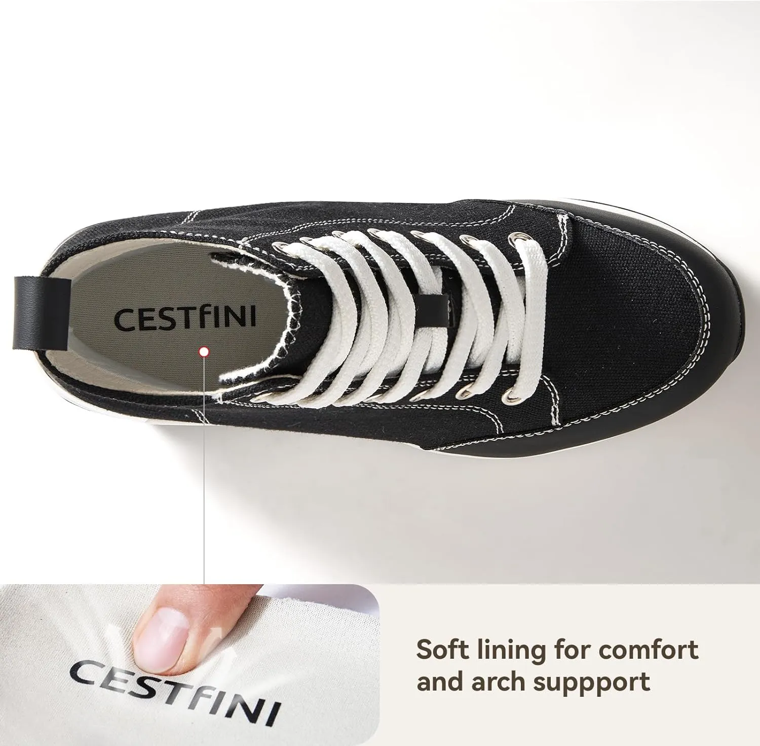 Cestfini Graffiti High Top Sneakers for Women Breathable White Black Platform Sneakers Lace up Womens Canvas Shoes