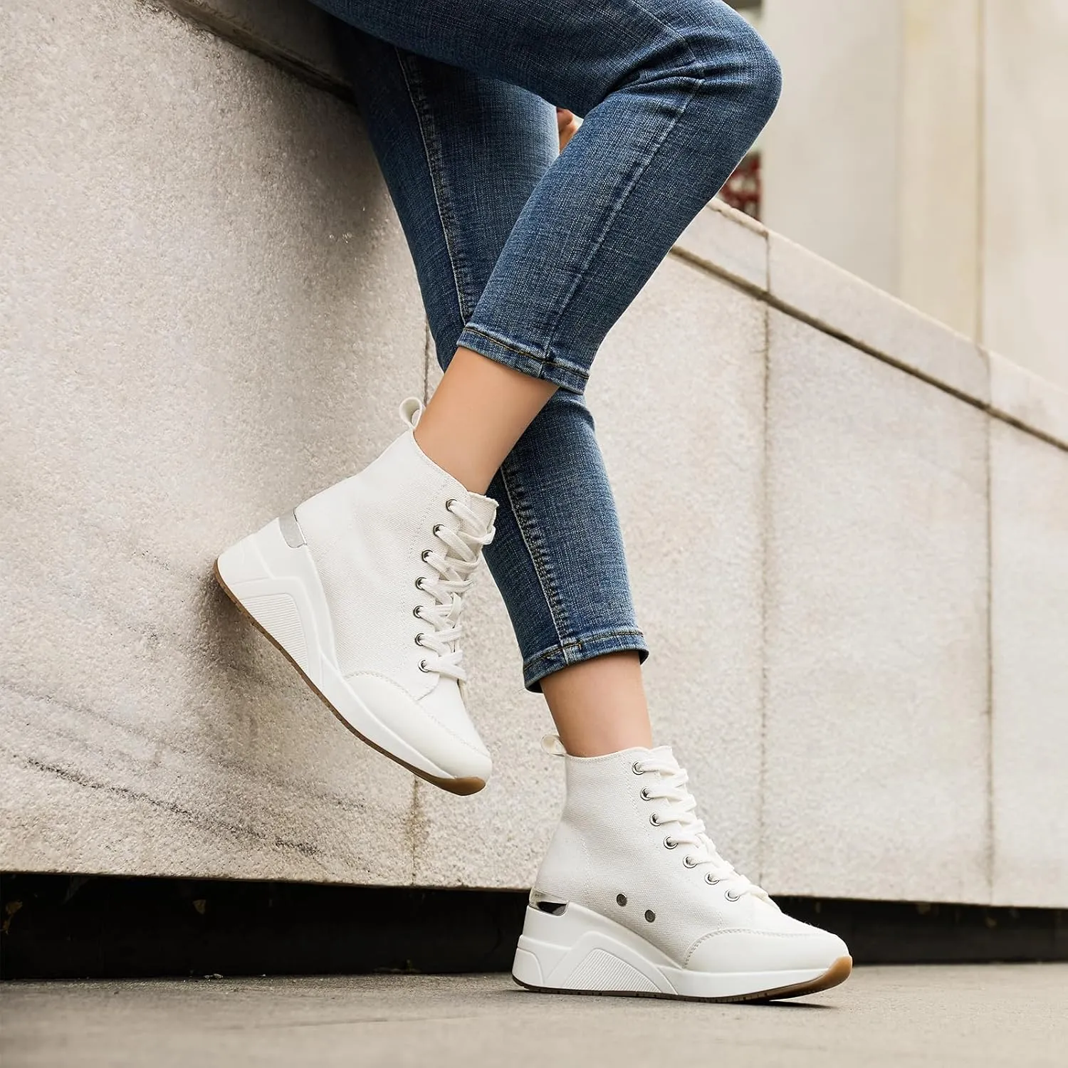 Cestfini Graffiti High Top Sneakers for Women Breathable White Black Platform Sneakers Lace up Womens Canvas Shoes