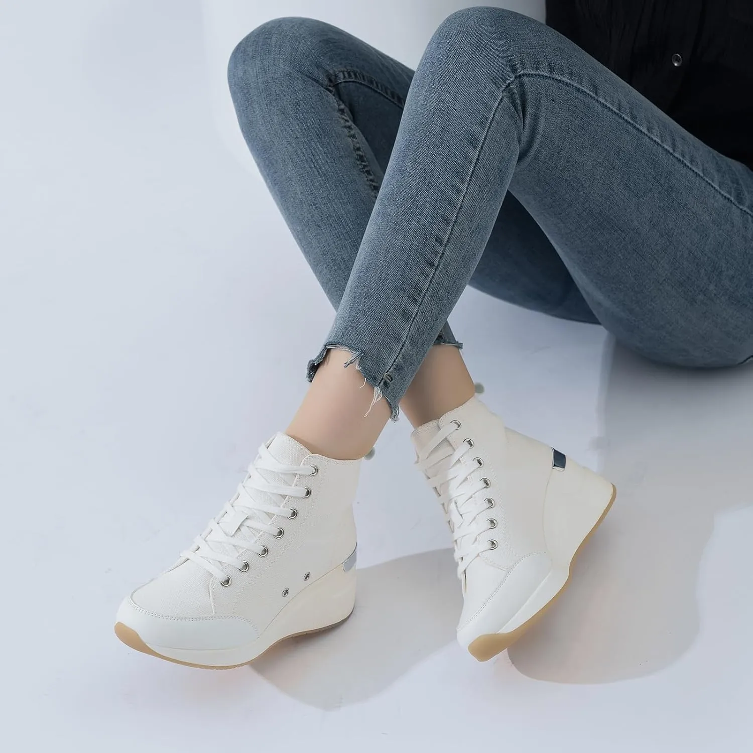 Cestfini Graffiti High Top Sneakers for Women Breathable White Black Platform Sneakers Lace up Womens Canvas Shoes