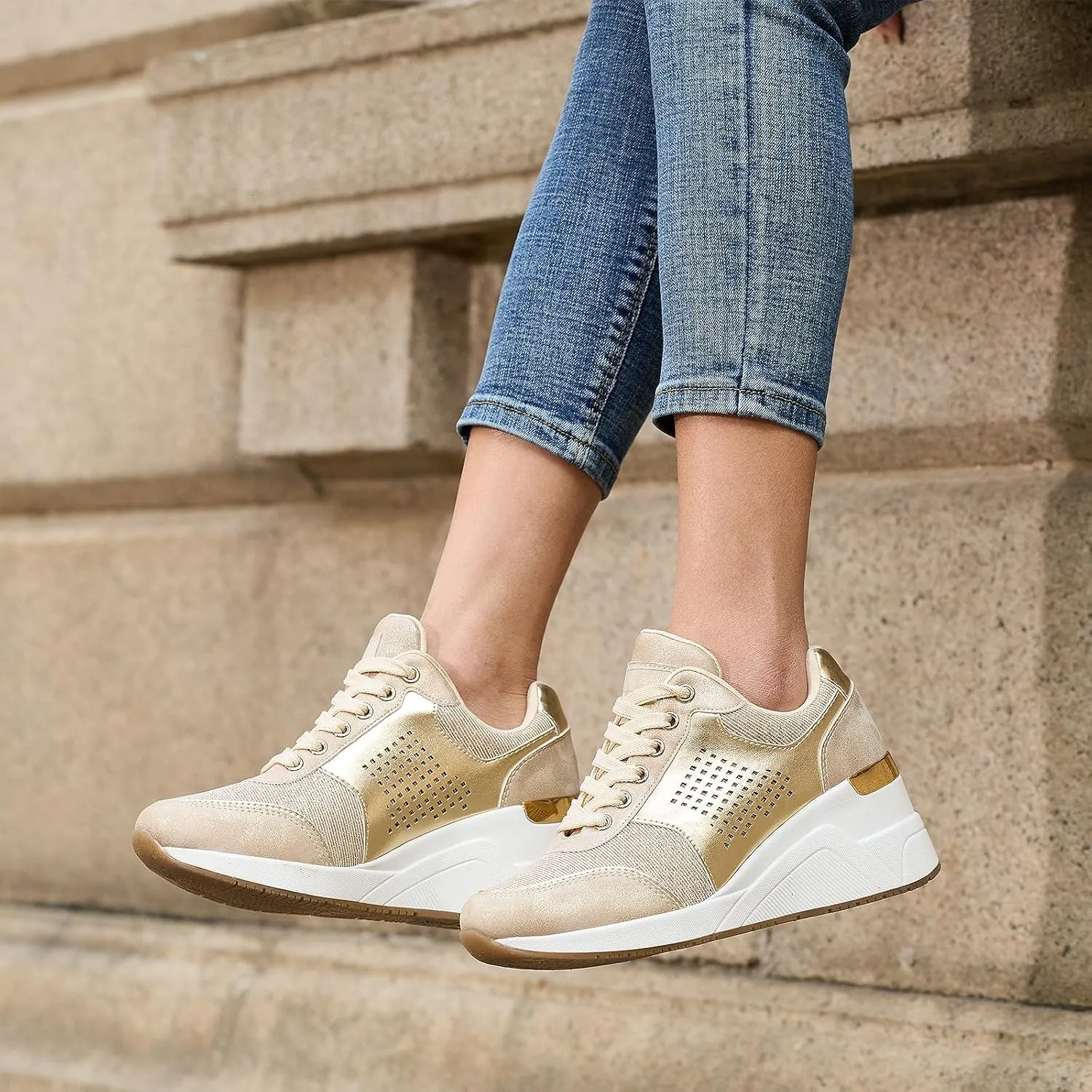 Cestfini Wedge Sneakers for Women - Wedge Tennis Shoes Non-Slip Women Fashion Sneakers