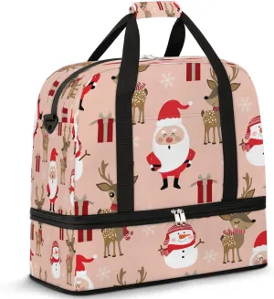 Christmas Elk Santa Claus Sports Gym Bag with Shoes Compartment Foldable Travel Duffel Bag Dry Wet Separated Sports Tote Workout Weekender Overnight Bag for Women Yoga Dance Work Training Handbag