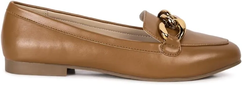 Chunky Metal Chain Faux Leather Loafers