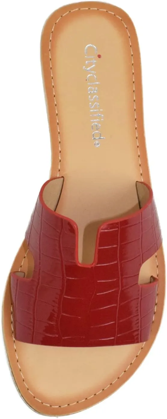 City Classified Shoes Women Flip Flops Basic Plain Sandals Cut Out Strap Casual Slide Slippers Beach SALVIA-S