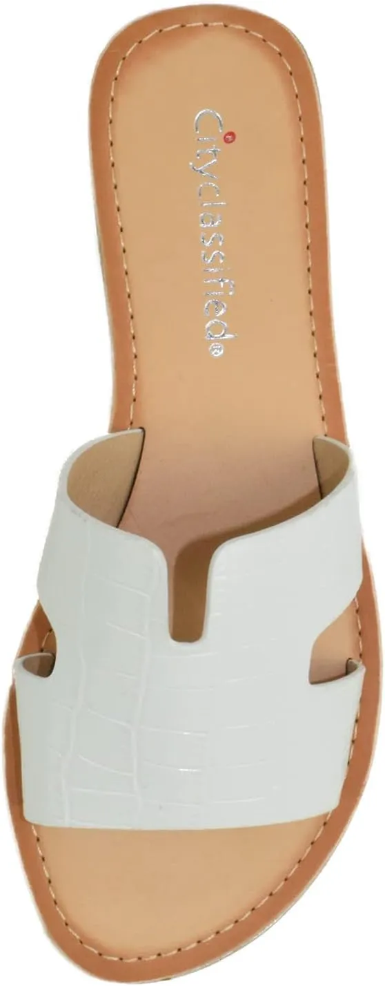 City Classified Shoes Women Flip Flops Basic Plain Sandals Cut Out Strap Casual Slide Slippers Beach SALVIA-S