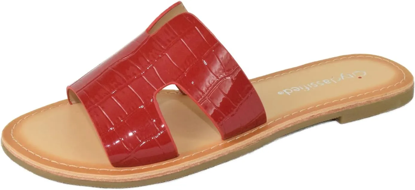 City Classified Shoes Women Flip Flops Basic Plain Sandals Cut Out Strap Casual Slide Slippers Beach SALVIA-S
