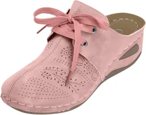 Clogs for Women Mules Shoes Lace Closed Toe Slip On Slides Slippers Summer Comfortable Low Heel Wedge Sandals Walking Shoes