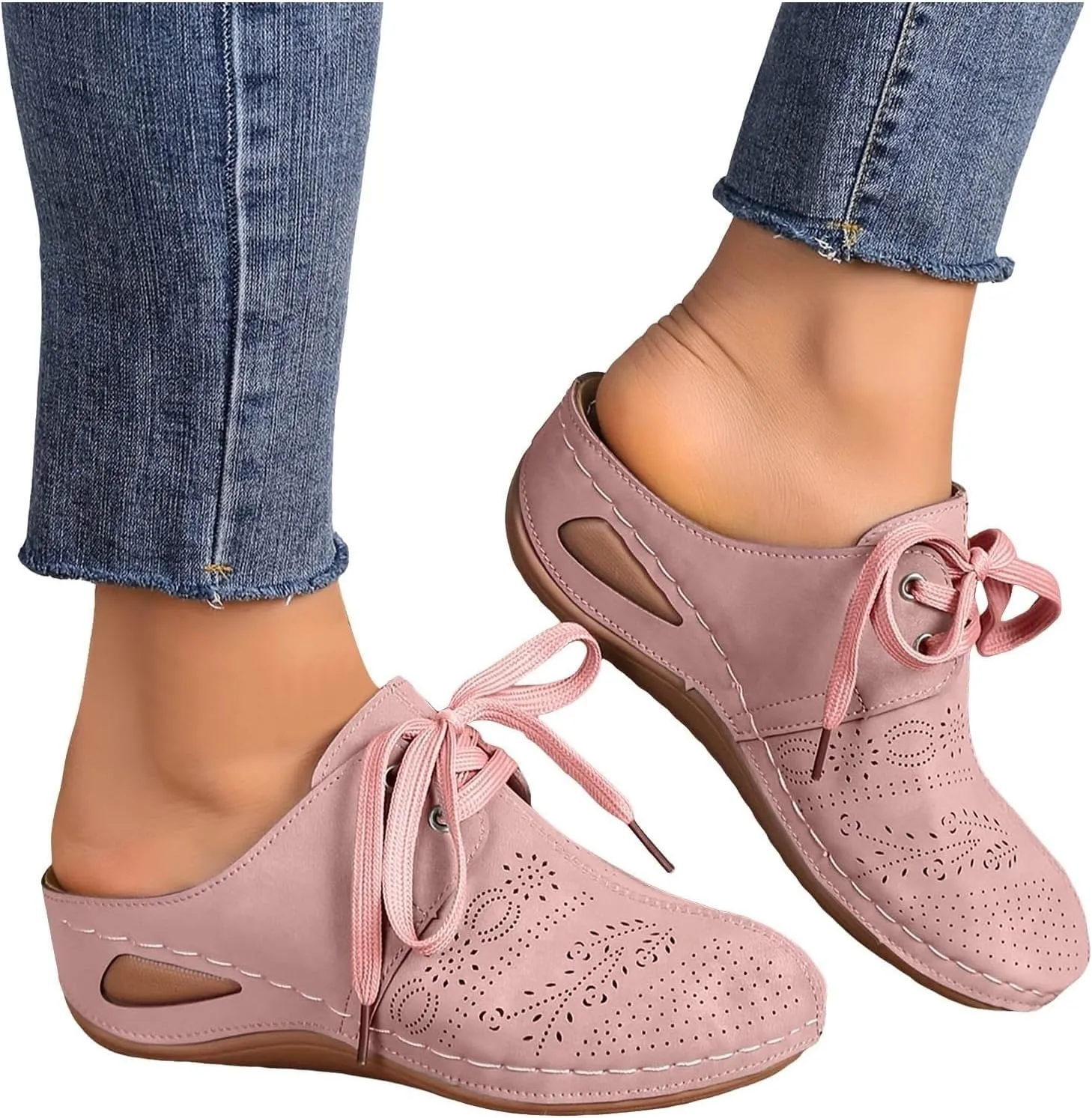 Clogs for Women Mules Shoes Lace Closed Toe Slip On Slides Slippers Summer Comfortable Low Heel Wedge Sandals Walking Shoes