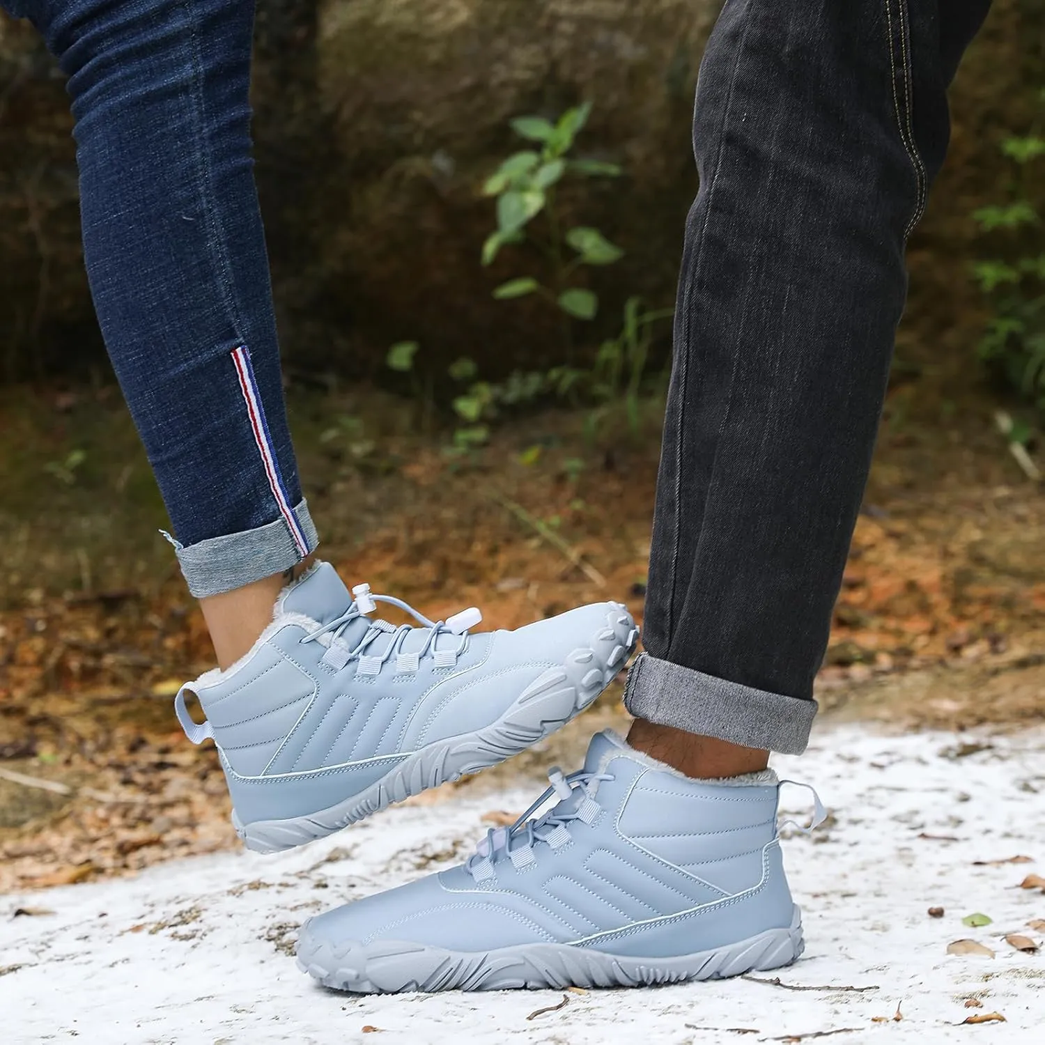 CLOUDEMO Hike Barefoot Winter Shoes, Winter Hiking Footwear Barefoot, Winter Five Finger Shoes, Hike Barefoot Footwear Mens Snow Boots Men Winter (Light Blue,7.5 Women/6 Men)