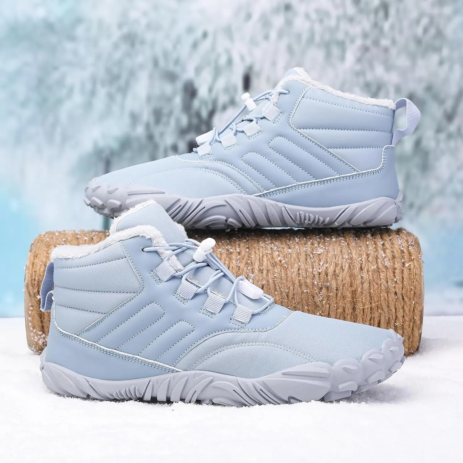 CLOUDEMO Hike Barefoot Winter Shoes, Winter Hiking Footwear Barefoot, Winter Five Finger Shoes, Hike Barefoot Footwear Mens Snow Boots Men Winter (Light Blue,7.5 Women/6 Men)