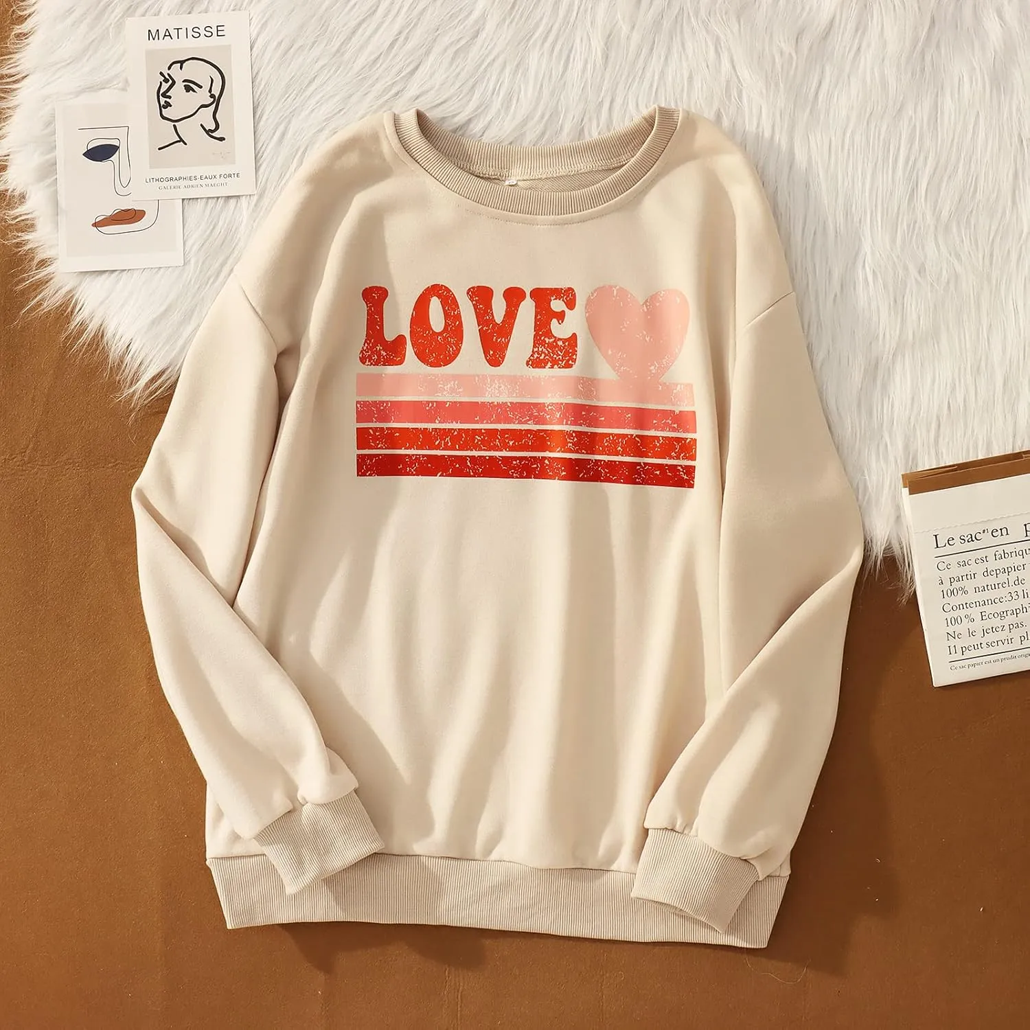CM C&M WODRO Women Love Heart Sweatshirt Valentines Shirts Graphic Casual Crewneck Pullover Lightweight Tops Blouse