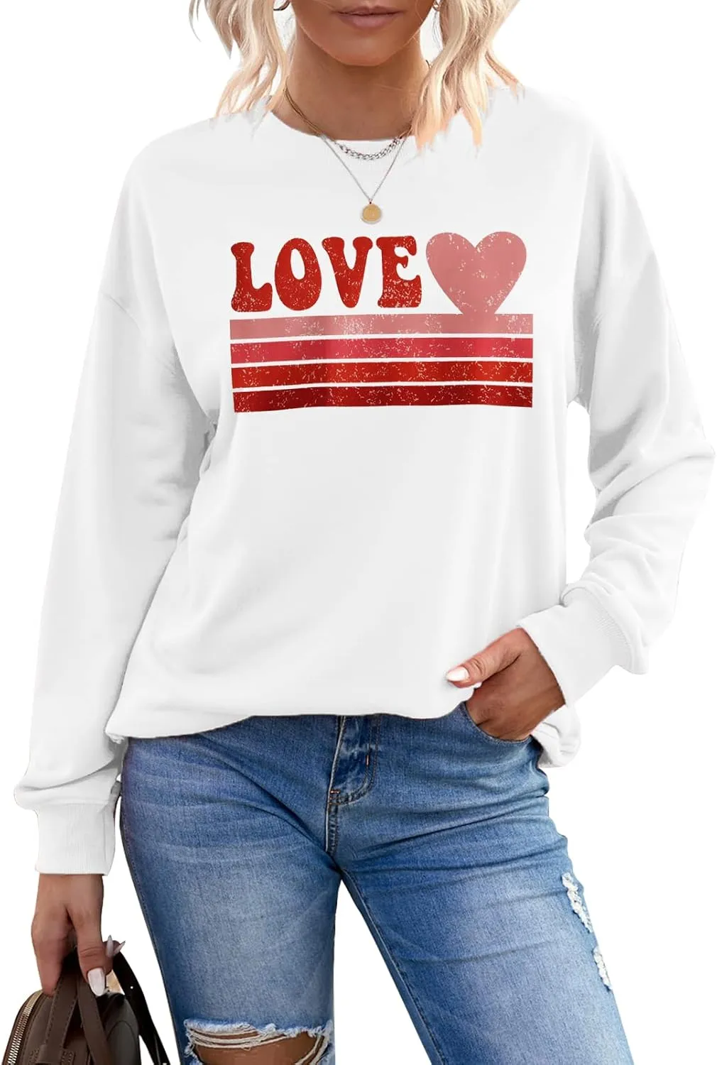 CM C&M WODRO Women Love Heart Sweatshirt Valentines Shirts Graphic Casual Crewneck Pullover Lightweight Tops Blouse