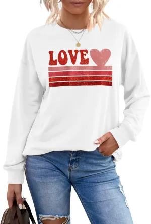 CM C&M WODRO Women Love Heart Sweatshirt Valentines Shirts Graphic Casual Crewneck Pullover Lightweight Tops Blouse