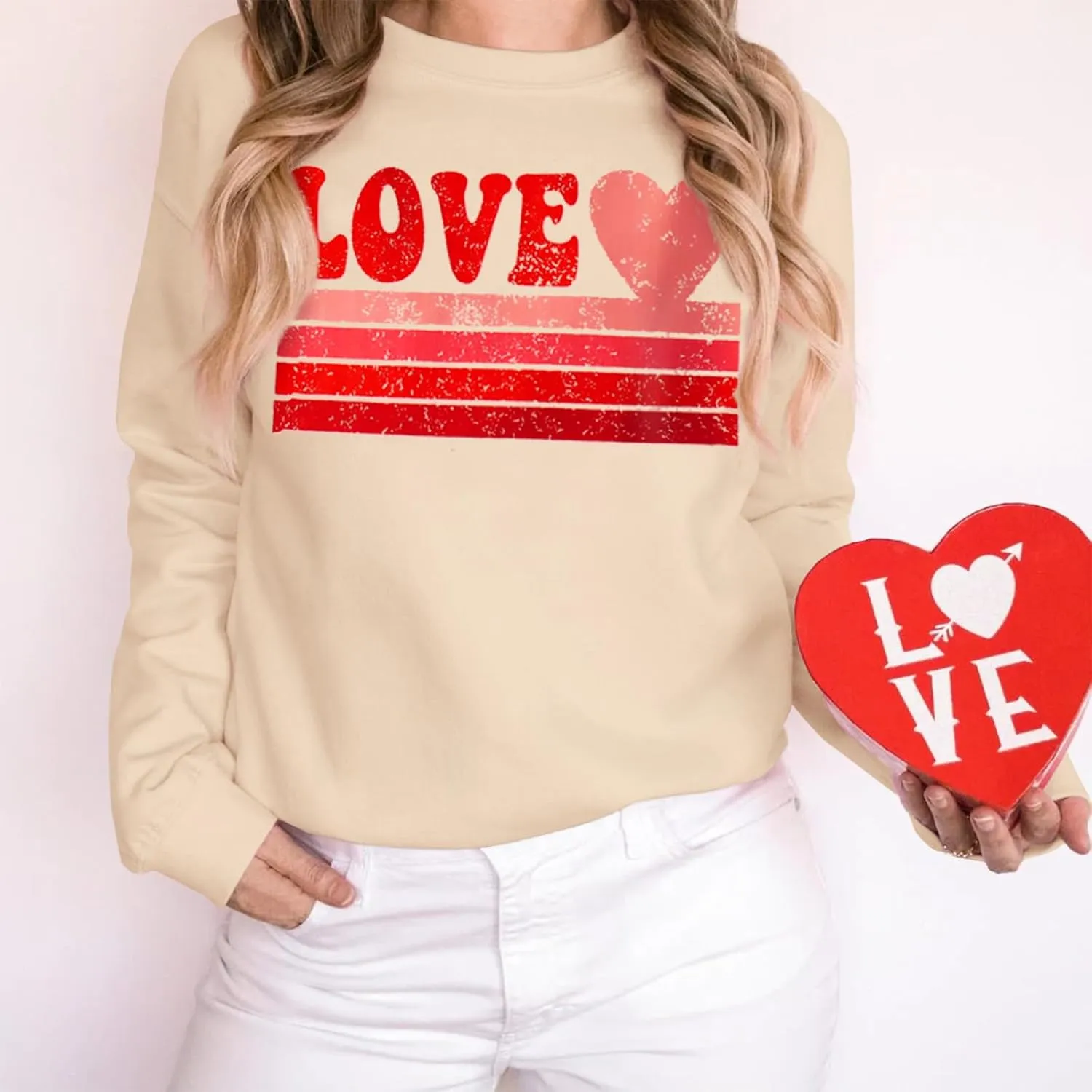 CM C&M WODRO Women Love Heart Sweatshirt Valentines Shirts Graphic Casual Crewneck Pullover Lightweight Tops Blouse