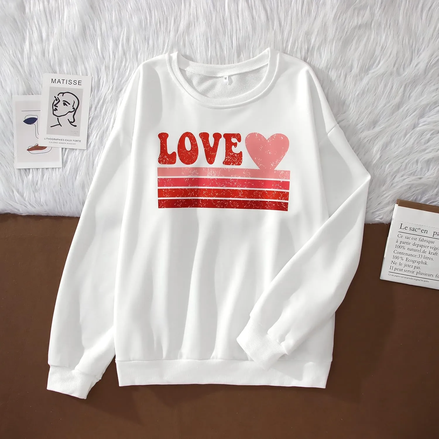 CM C&M WODRO Women Love Heart Sweatshirt Valentines Shirts Graphic Casual Crewneck Pullover Lightweight Tops Blouse