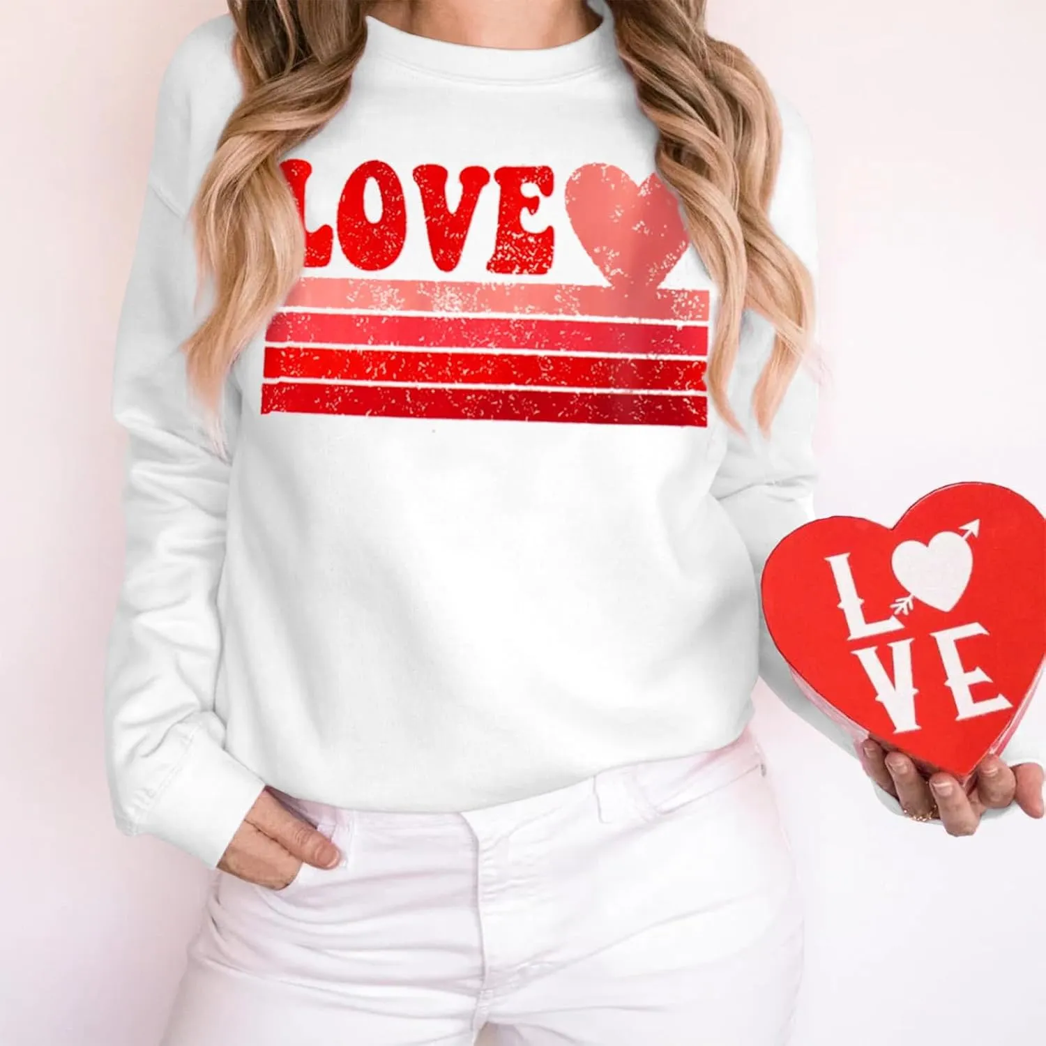 CM C&M WODRO Women Love Heart Sweatshirt Valentines Shirts Graphic Casual Crewneck Pullover Lightweight Tops Blouse