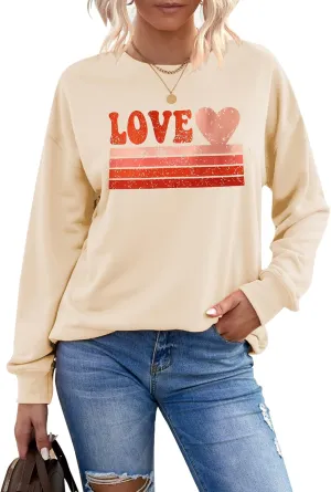 CM C&M WODRO Women Love Heart Sweatshirt Valentines Shirts Graphic Casual Crewneck Pullover Lightweight Tops Blouse