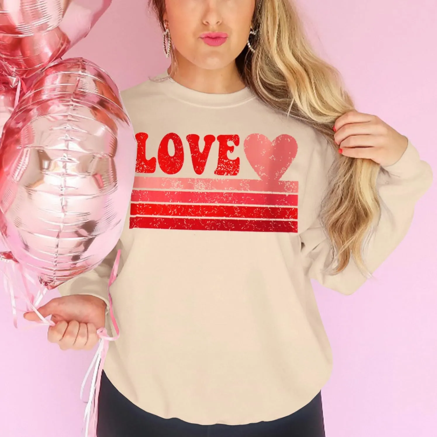 CM C&M WODRO Women Love Heart Sweatshirt Valentines Shirts Graphic Casual Crewneck Pullover Lightweight Tops Blouse