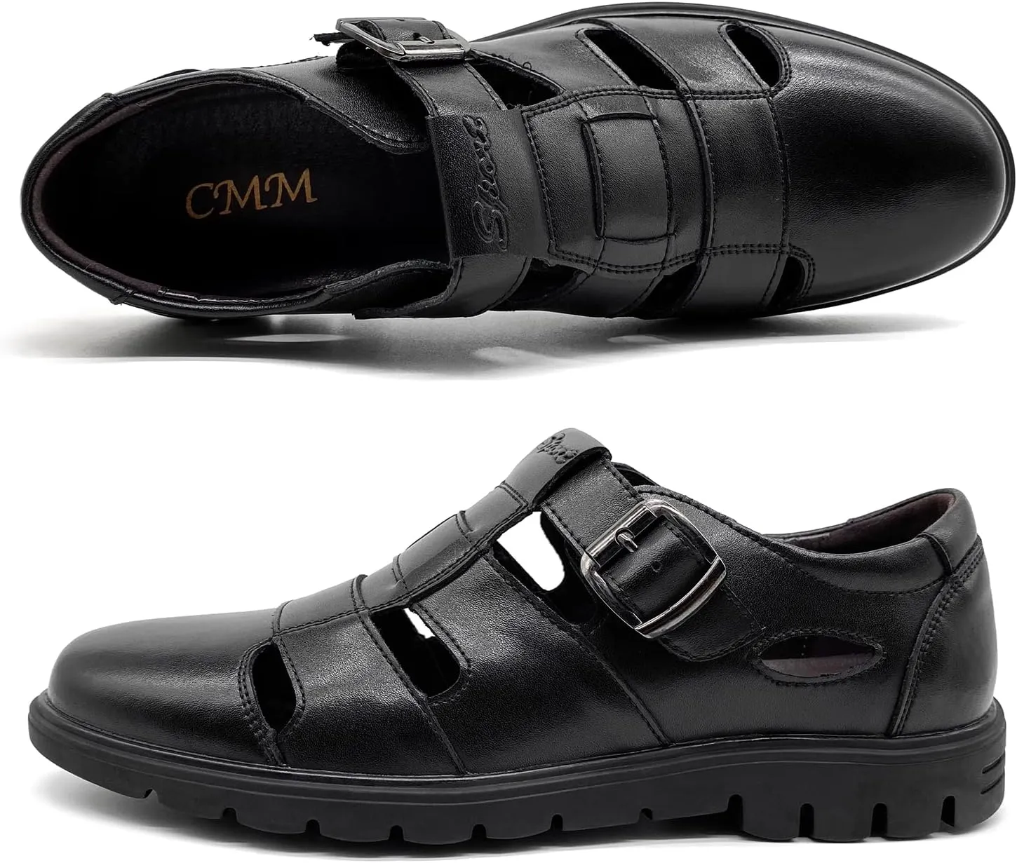 CMM Men's Closed-Toe Leather Strap Business Sandal Cool Beach Sandals Plus Size