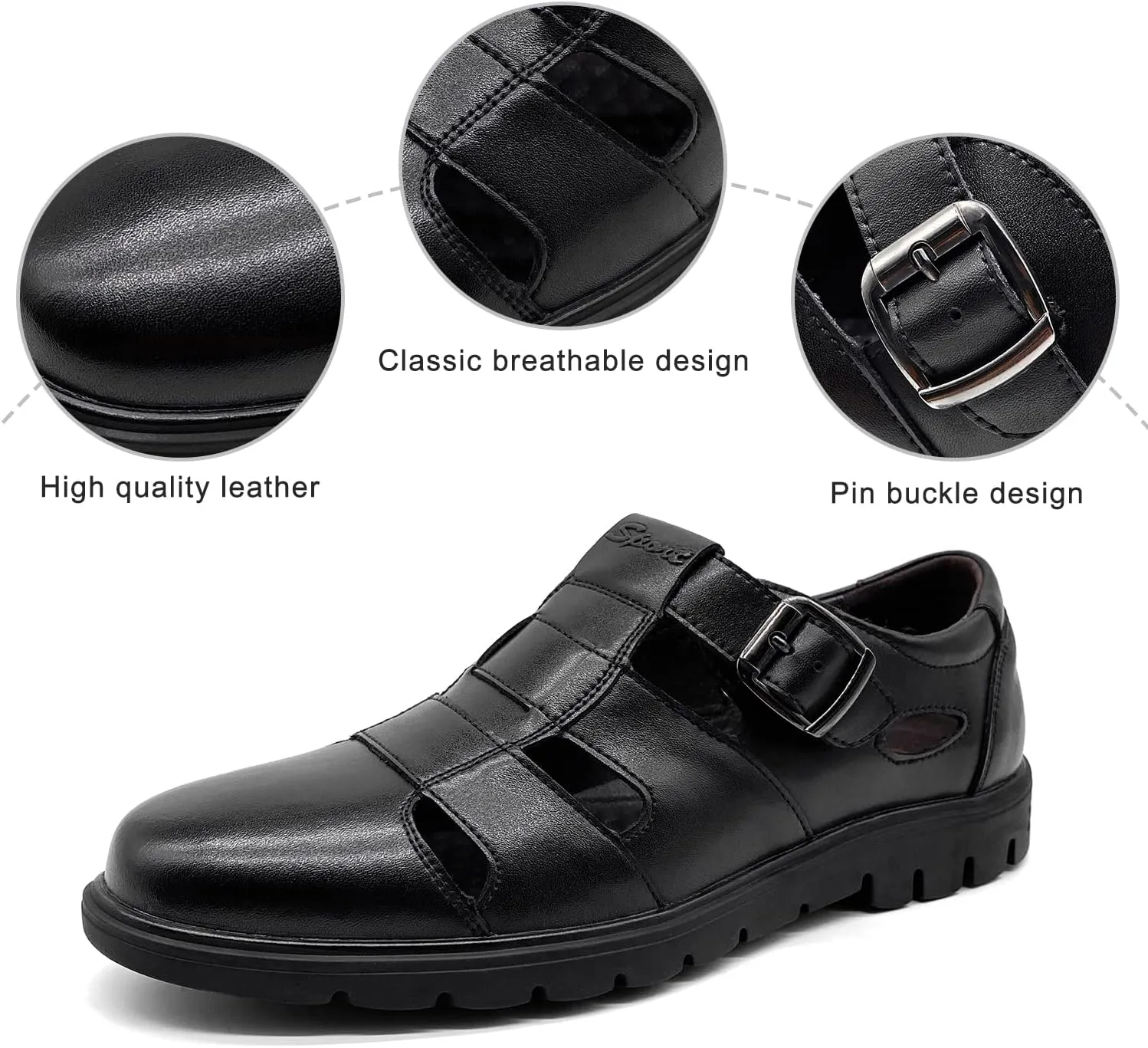 CMM Men's Closed-Toe Leather Strap Business Sandal Cool Beach Sandals Plus Size