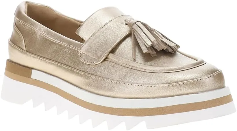 Coconuts by Matisse Womens Tess Metallic Lug Sole Platform Loafers Casual - Gold