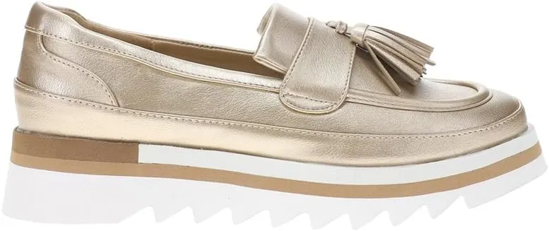 Coconuts by Matisse Womens Tess Metallic Lug Sole Platform Loafers Casual - Gold