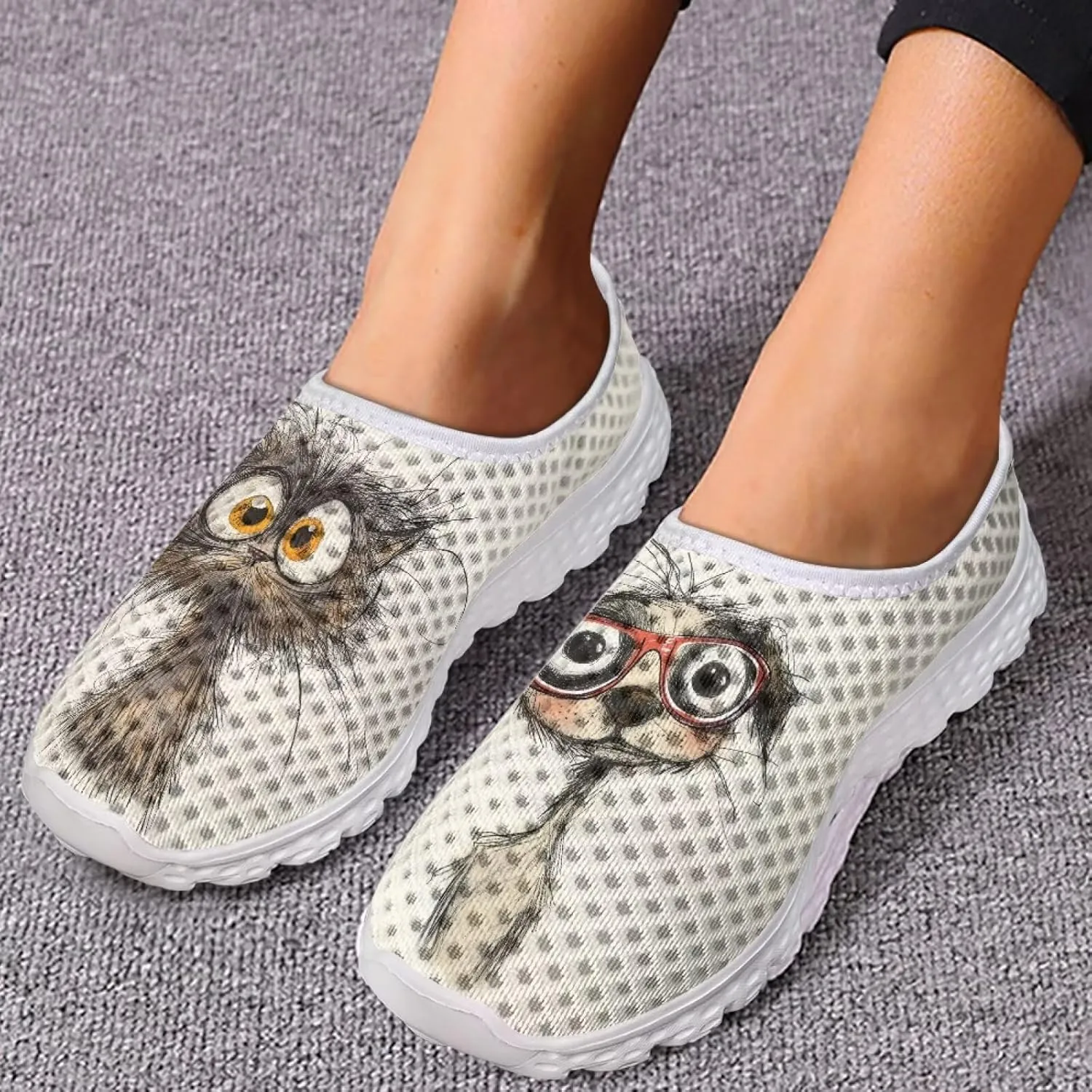 Coloranimal Funny Animal Puzzle Air Mesh Beach Water Flat Sneakers for Women US5-12