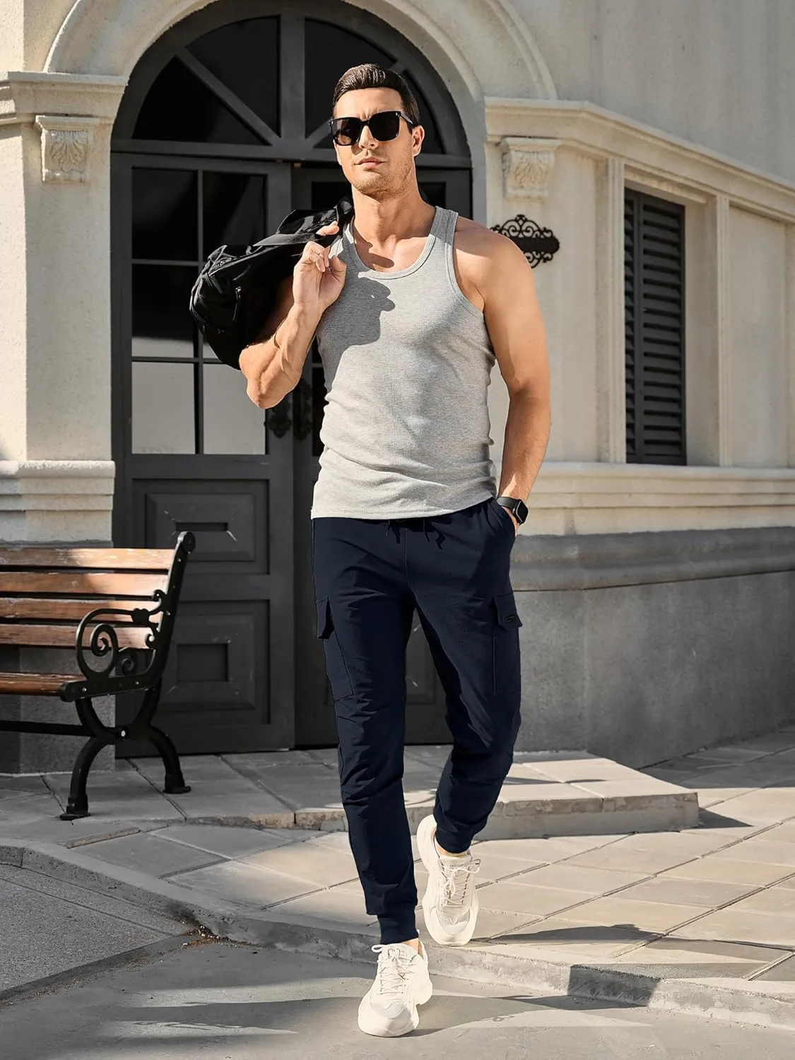 Comdecevis Men's Cargo Jogger Pants Stretch Sweatpants Slim Fit Tactical Pants with Zipper Pockets Casual Trousers