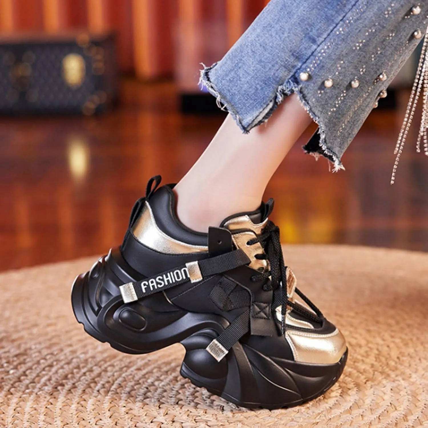 Comfortable Walking Shoes Women Thick Platform Lace Up Fashion Waterproof Sneakers Casual Outdoor Athletic Shoes
