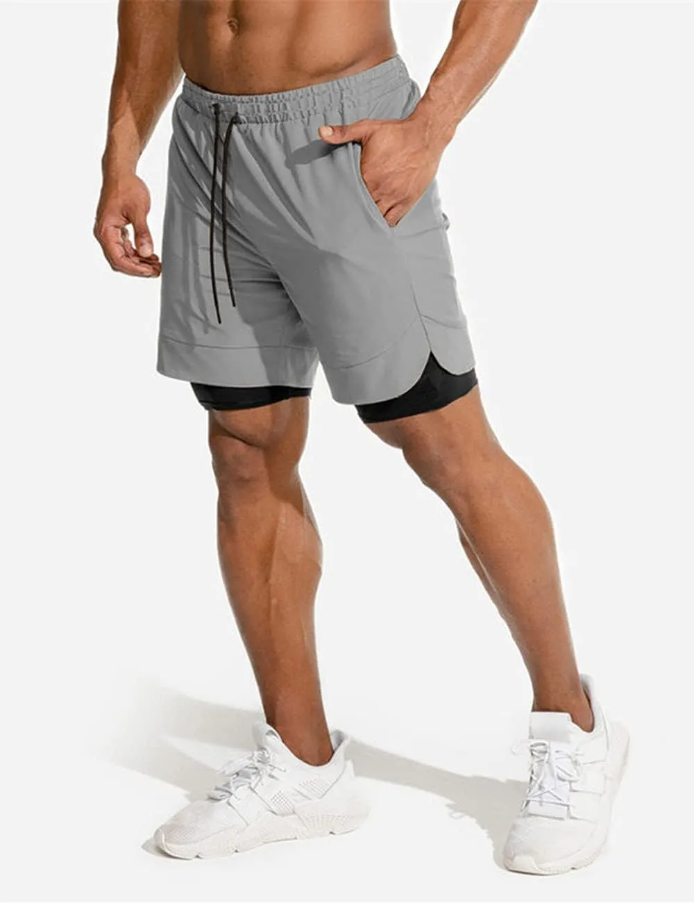 COOFANDY Men's 2 Pack Running Shorts 2 in 1 Workout Shorts Quick Dry Gym Training Athletic Jogger with Phone Pockets