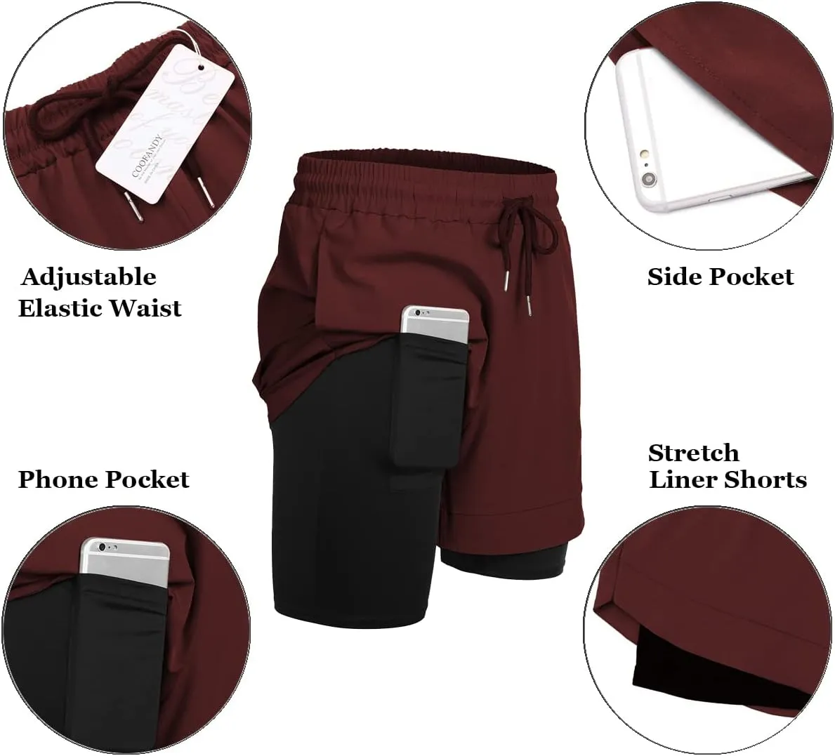 COOFANDY Men's 2 Pack Running Shorts 2 in 1 Workout Shorts Quick Dry Gym Training Athletic Jogger with Phone Pockets