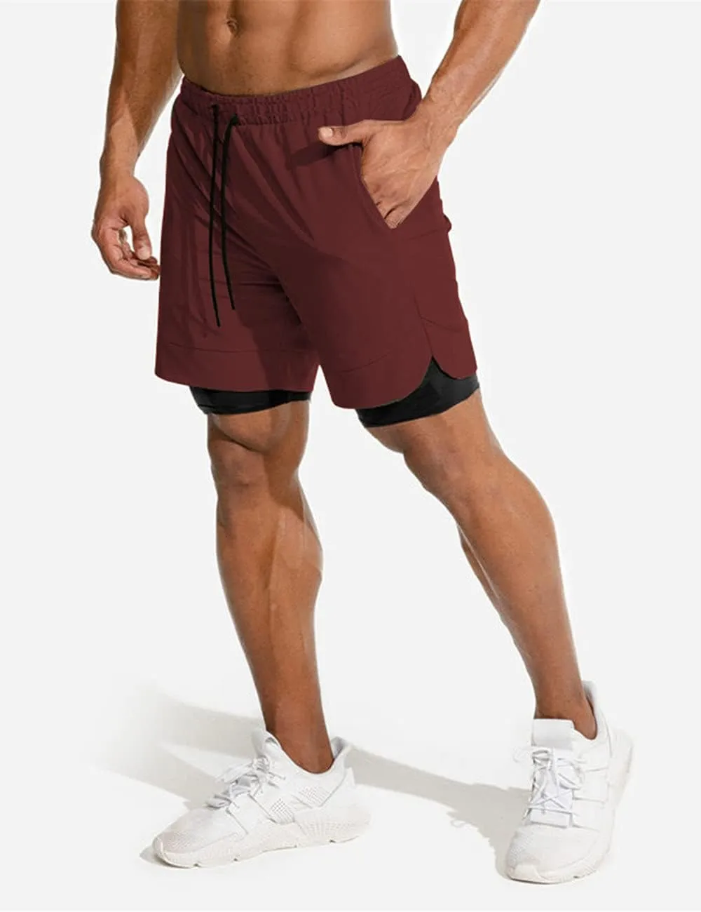 COOFANDY Men's 2 Pack Running Shorts 2 in 1 Workout Shorts Quick Dry Gym Training Athletic Jogger with Phone Pockets