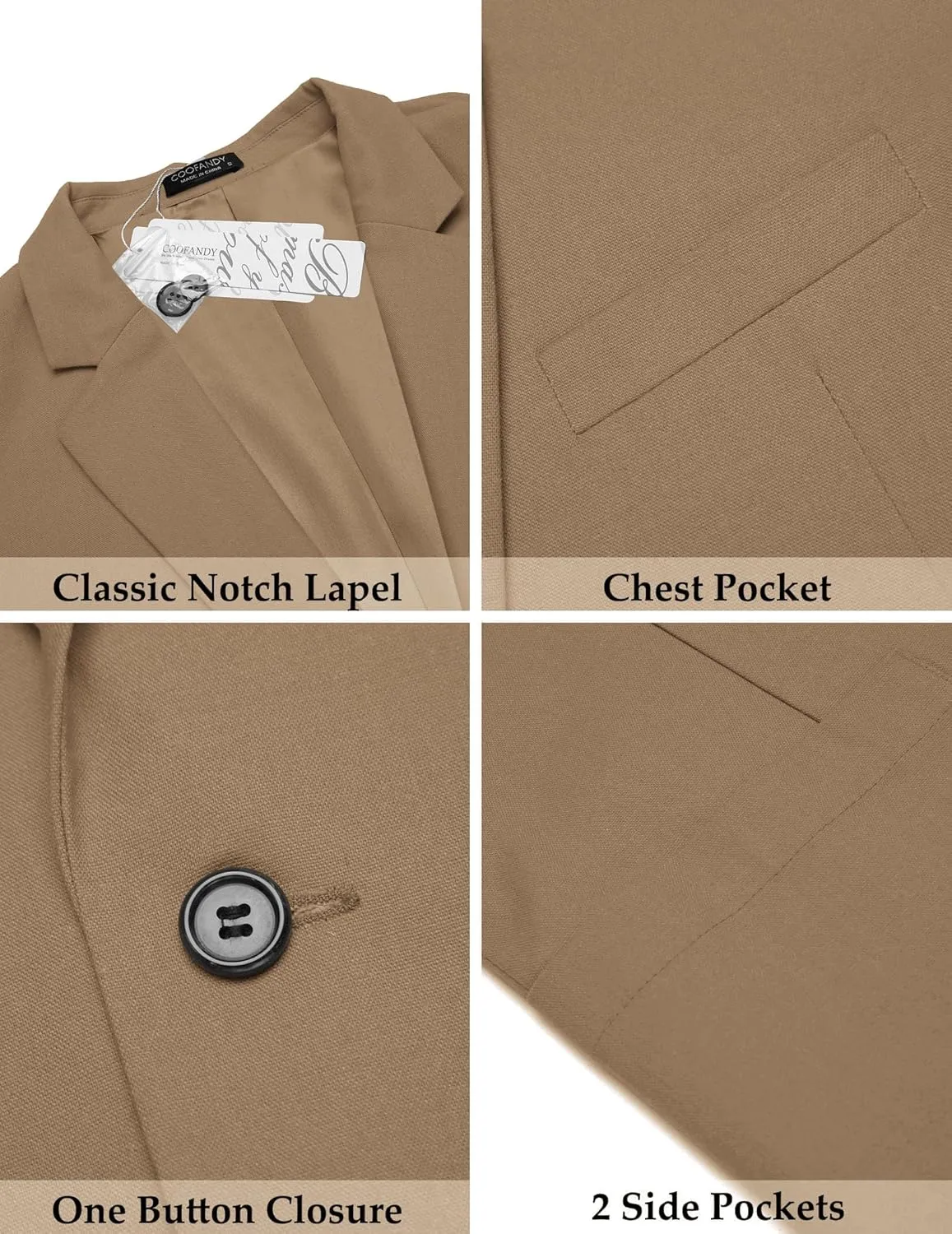 COOFANDY Men's Casual Linen Blazer Lightweight Regular Fit Sport Coat One Button Suit Jacket
