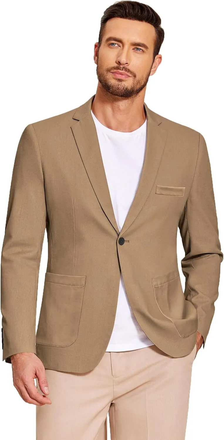 COOFANDY Men's Casual Linen Blazer Lightweight Regular Fit Sport Coat One Button Suit Jacket