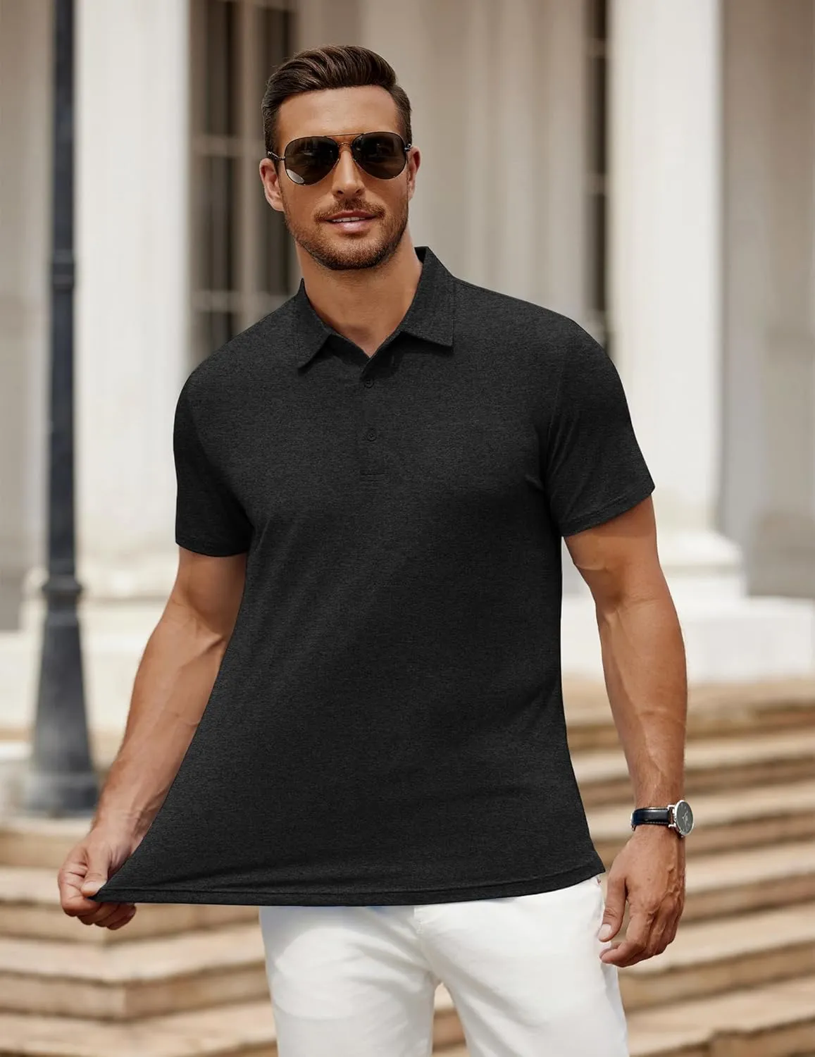 COOFANDY Men's Polo Shirt Golf Dry Fit Performance Short Sleeve Moisture Wicking Athletic Polo Collared Tennis T-Shirt