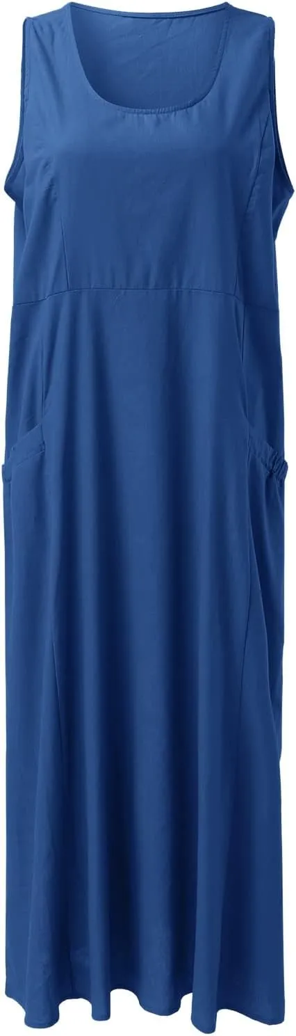 Cotton Linen Dresses for Women 2025 Casual Sleeveless Summer Beach Outfits Plus Size Spring Vacation Maxi Sundresses