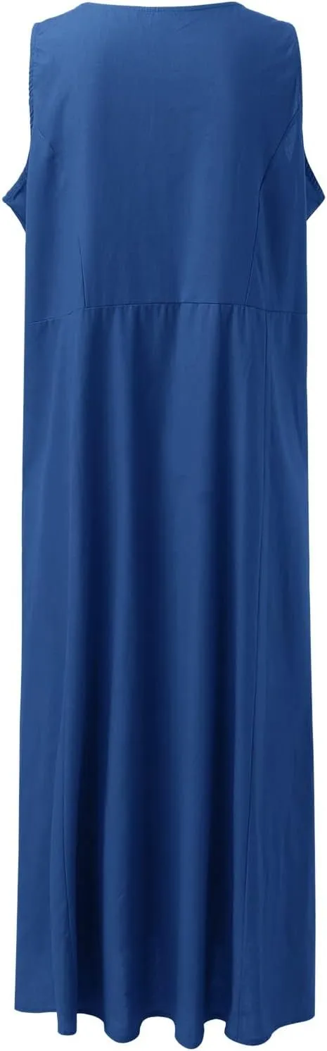 Cotton Linen Dresses for Women 2025 Casual Sleeveless Summer Beach Outfits Plus Size Spring Vacation Maxi Sundresses