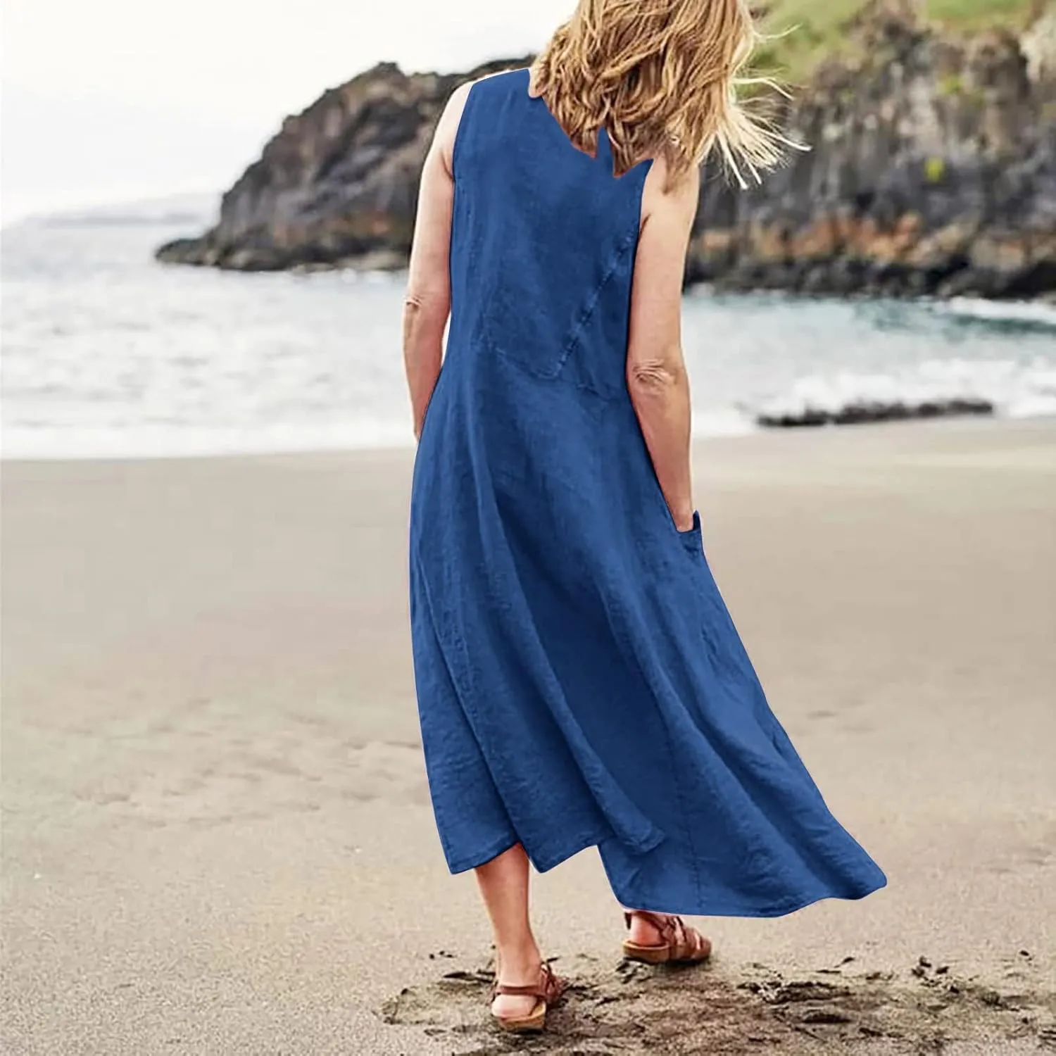 Cotton Linen Dresses for Women 2025 Casual Sleeveless Summer Beach Outfits Plus Size Spring Vacation Maxi Sundresses