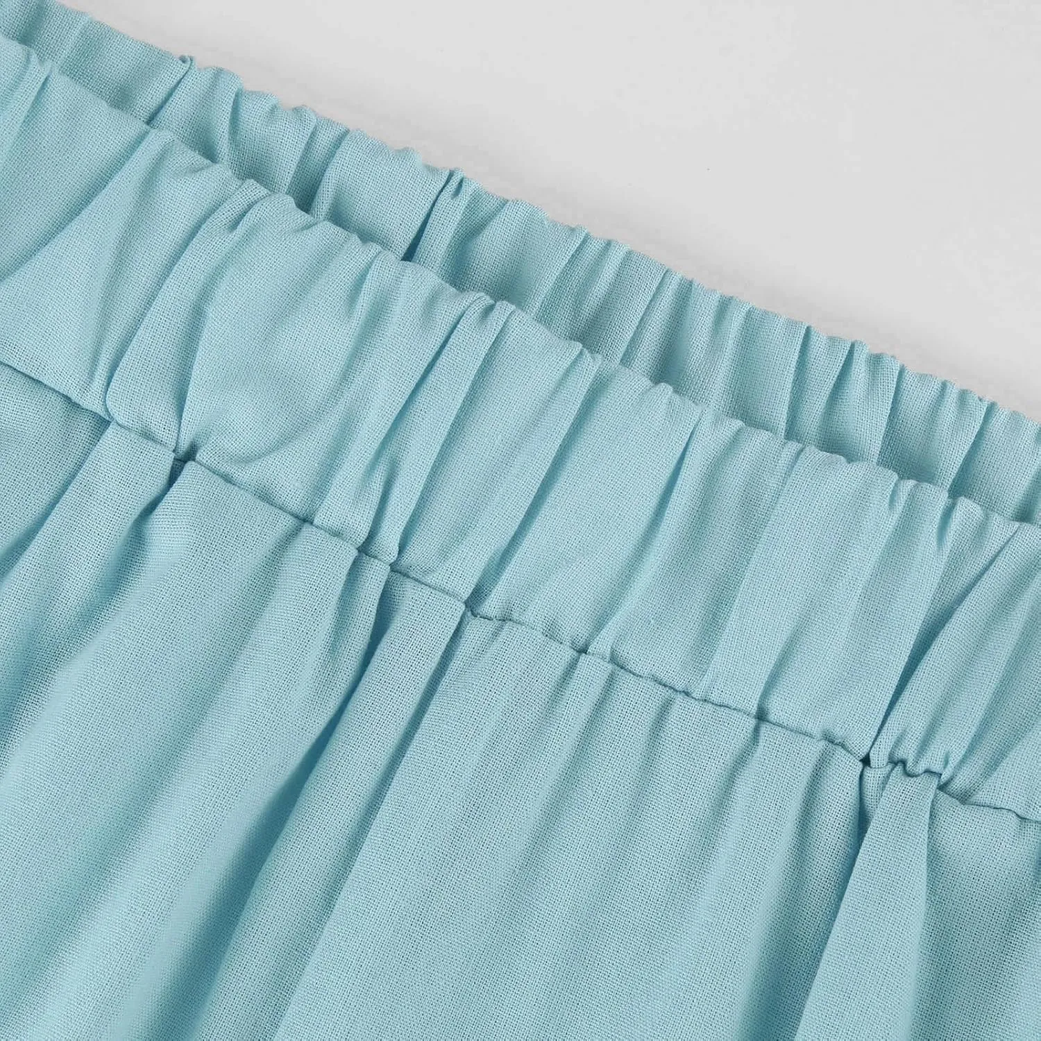 Cotton Linen Pants Women Summer Elastic Straight Leg Pants Plus Size Wide Leg Crop Pants Beach Trousers with Pockets